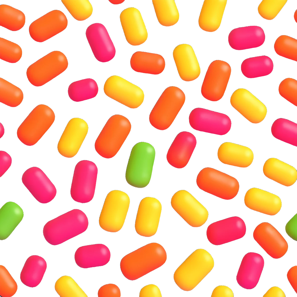 stubborn fat cells, 3D style, gummy appearance, bright colors, stubborn expressions emoji