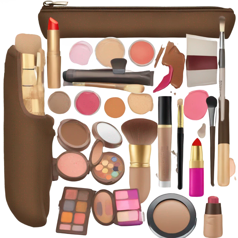 Brown Cosmetic Bag with cosmetics emoji