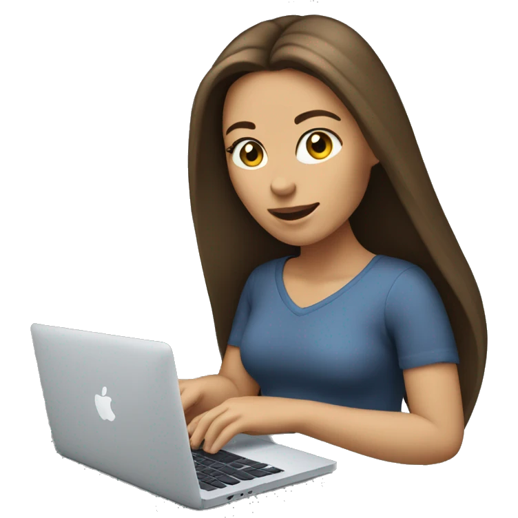 brunette caucasian woman with long hair typing on a macbook emoji