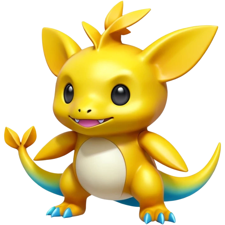 A 3D CGI model of a randomly-colored kawaii Fakémon-Pokémon-Digimon-Spectrobe-creature (full body) emoji