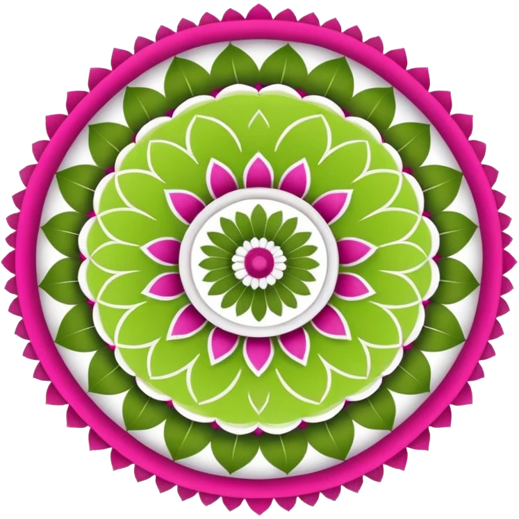 Clean crisp visual appealing seamless mandala pattern print, vivid and bright lime green, grey, white and fuchsia pink colors. Must be 4k hd, 3000x3000, DPI 3000 emoji