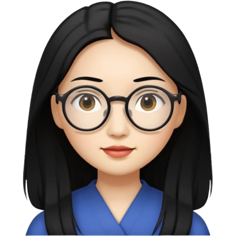 an Asian woman with long hair and round glasses emoji