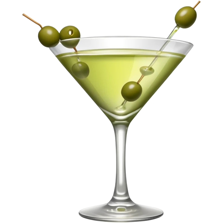 martini with 3 green khaki olives all stuck at the same 1 stick and same size . liquid should be a clear color like water kinda  emoji