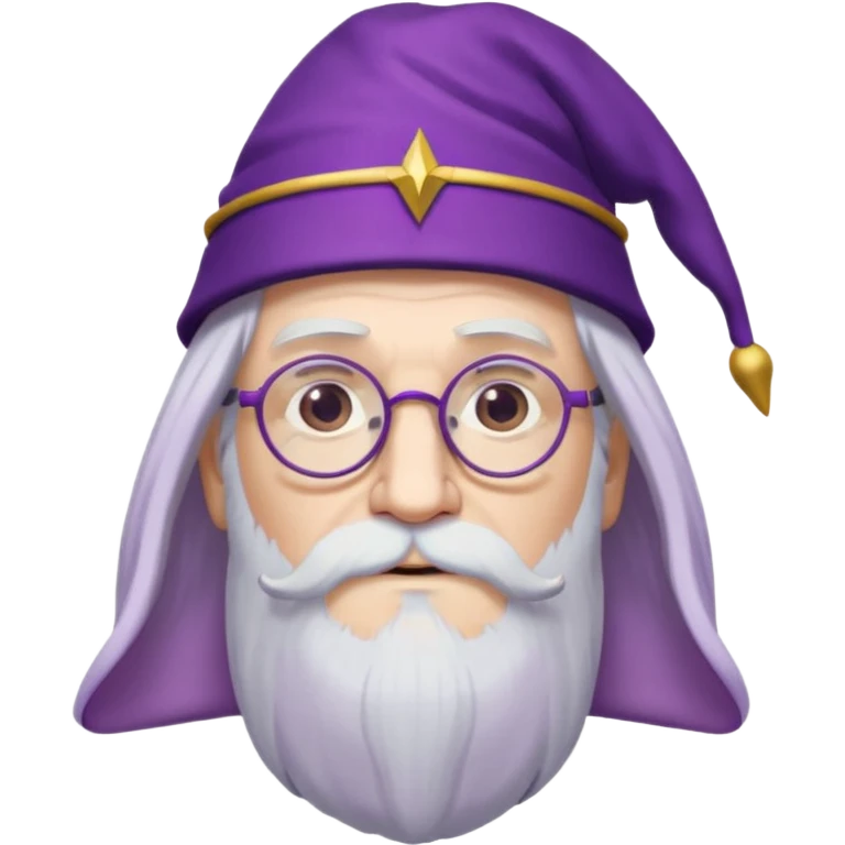 dumbledore, long white hair, wear purple magic hat, glasses emoji