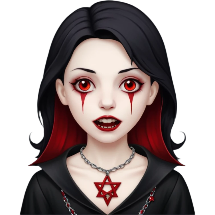make a vampire with blood in mouth and a pentagram in necklace in a black wall emoji