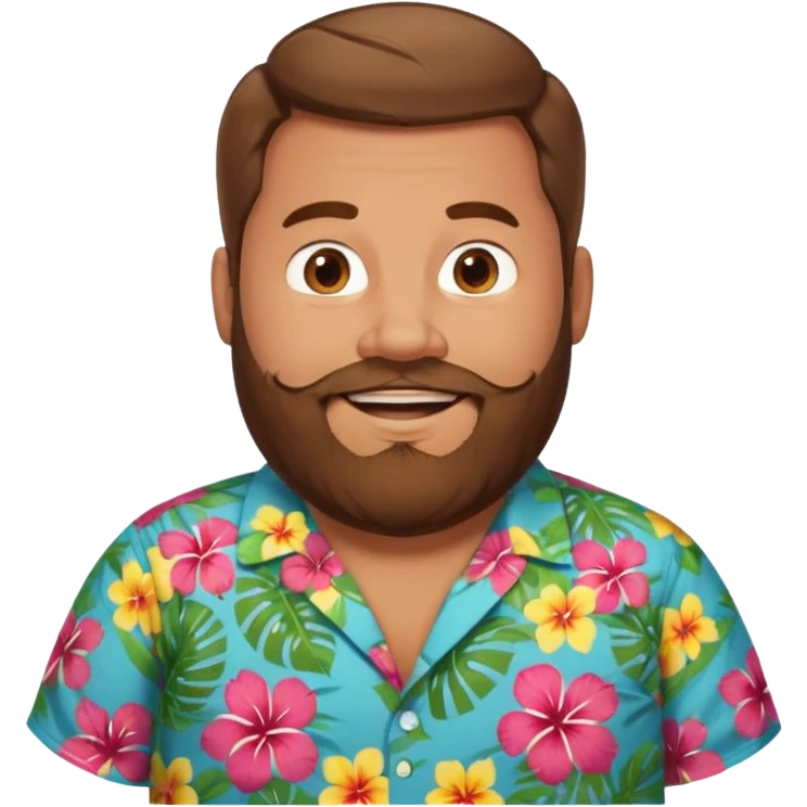 Fat man brown hair with beard Hawaiian shirt  emoji