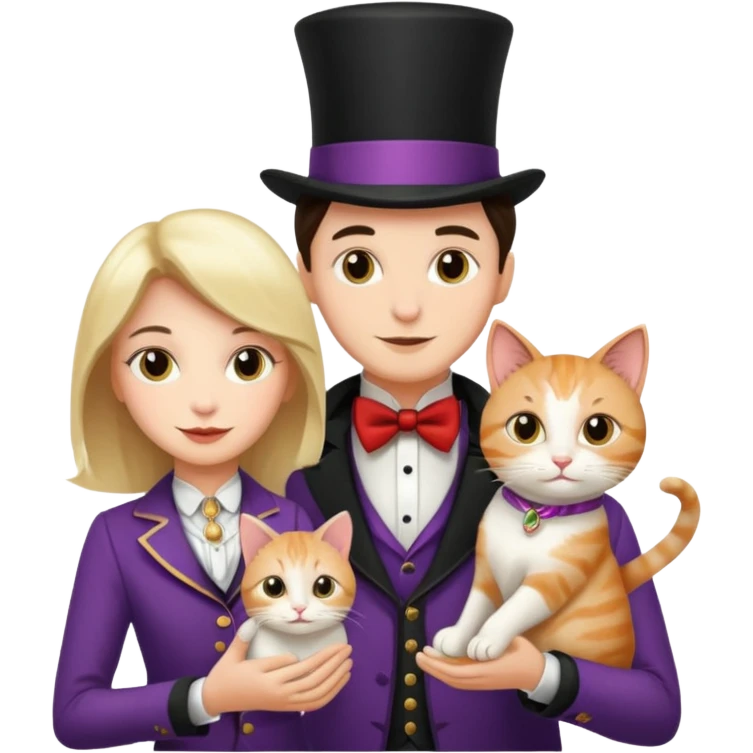 magician couple and their pet cat emoji