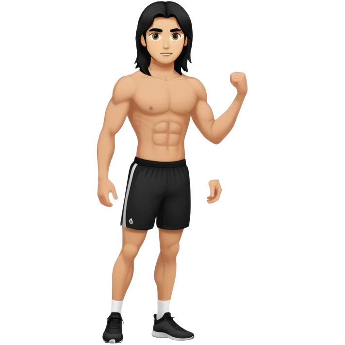 Athletic-looking guy in black sports clothes, long hair. emoji