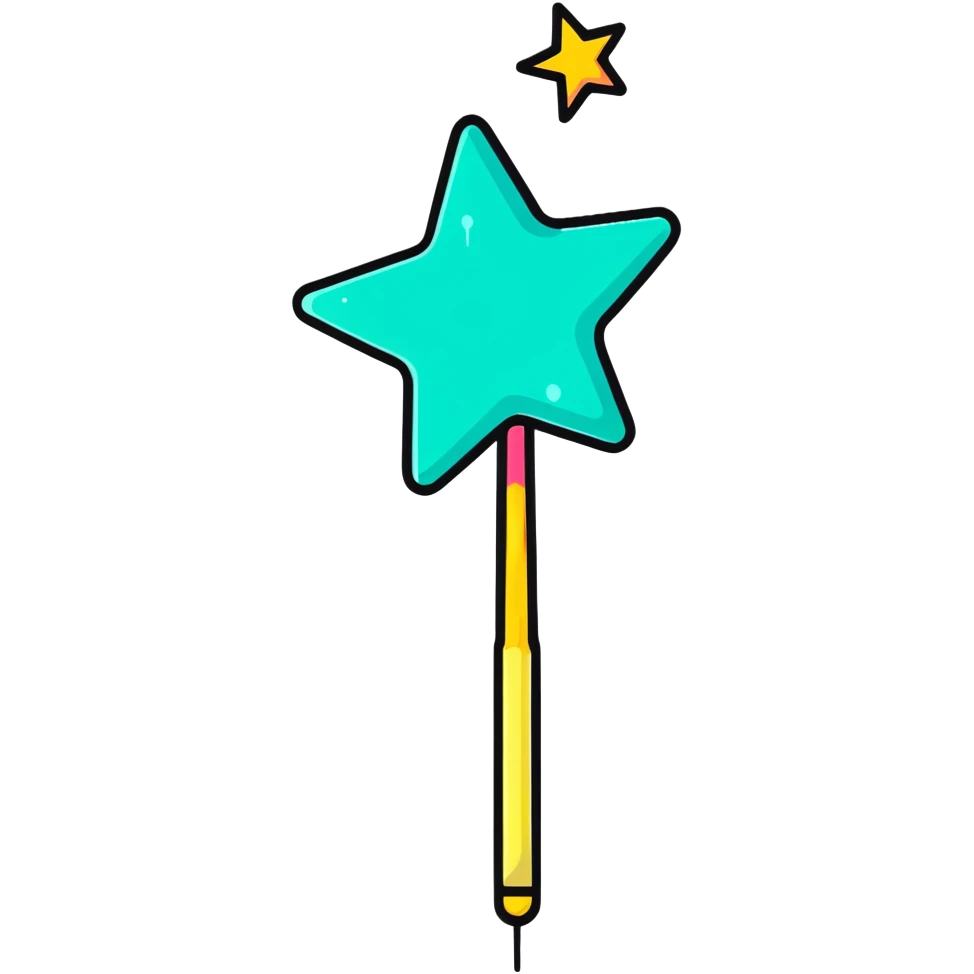 Glowing magic wand with colorful sparkles and a star tip emoji