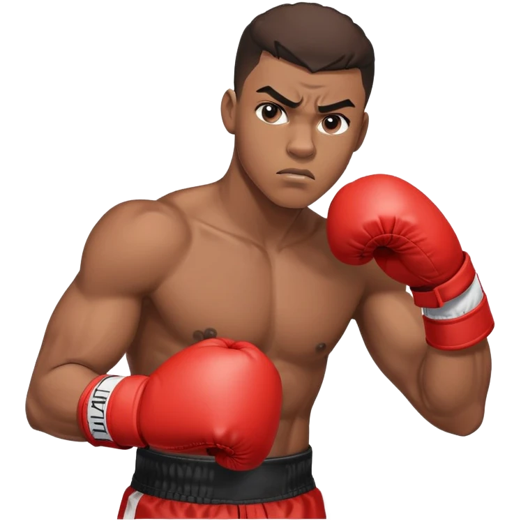 A young 19-year-old Black male boxer in boxing stance with gloves and determined expression emoji