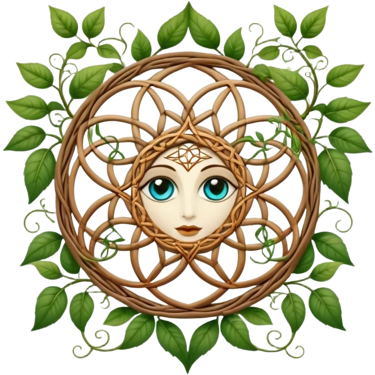 Boho style Flower of life s by vines that have mystical eyes in the leaves emoji