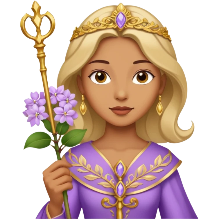 woman, Egypt, lilac flower, scepter emoji