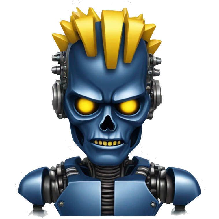 Terminator robot head with dark blue metallic skin and yellow Mohawk  emoji