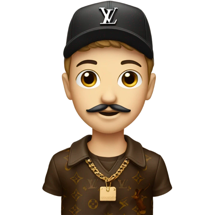 boy with mustache and buck, with louis vuitton cap emoji
