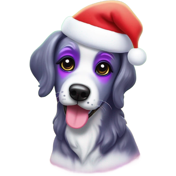 Lisa frank Christmas sparkle￼ dog with Santa hat emoji