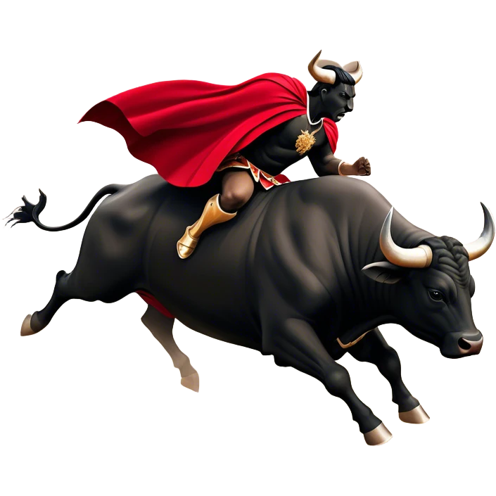 ​Cinematic Realistic black charging bull, against a matador depicted in a flowing red cape, captured in the dramatic moment of confronting a charging bull in a traditional bullring, rendered with dynamic motion and dramatic lighting that encapsulates the intensity and artistry of the spectacle, emoji