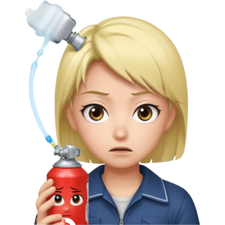Anime character using a can of raid bug spray looking disgusted emoji
