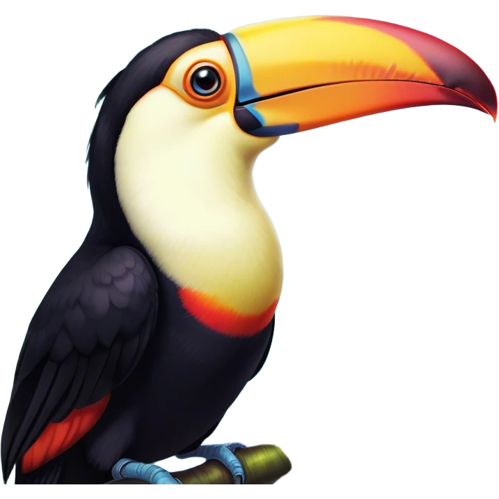 Cinematic Comical Toucan Portrait Emoji, Head tilted dramatically with an exaggeratedly shocked expression, featuring a boldly colored beak and wide, comically expressive eyes full of humorous disbelief, Simplified yet hilariously expressive features, highly detailed, glowing with a slightly sassy tropical glow, high shine, dramatic yet playful, stylized with an air of quirky exotic attitude, soft glowing outline, capturing the essence of a meme-worthy toucan that looks ready to side-eye its way into viral fame! emoji