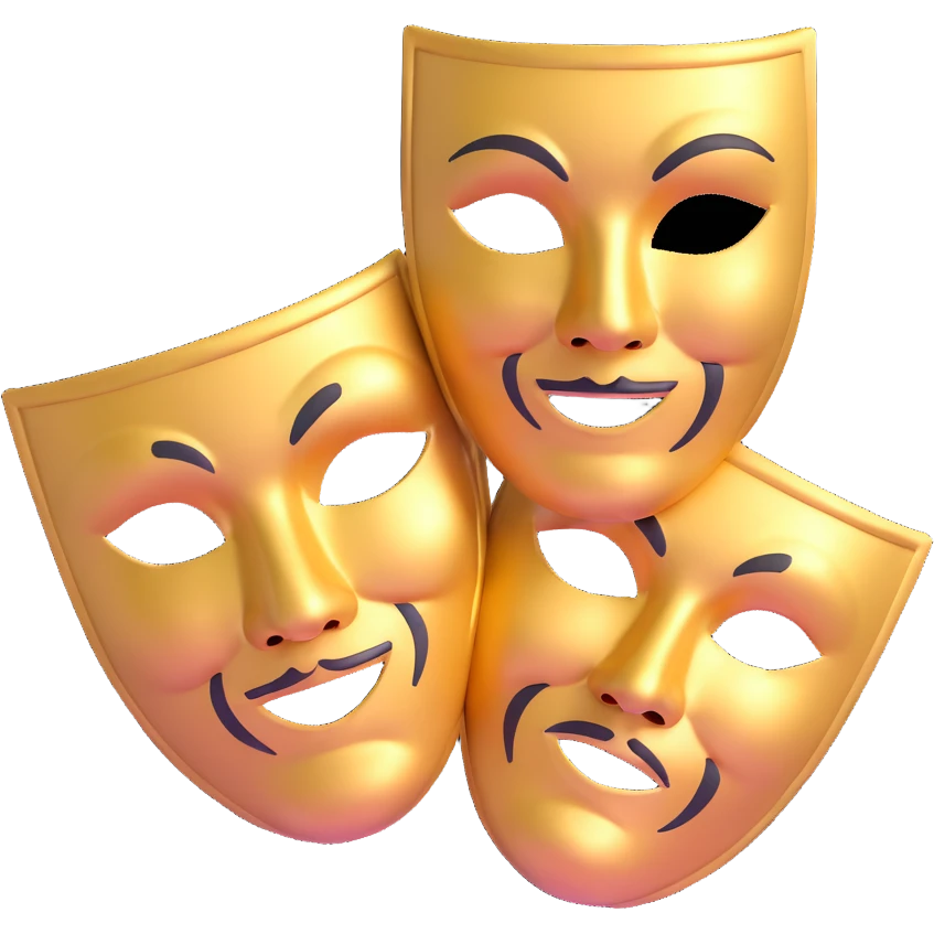 traditional Greek theatre masks, classical comedy and tragedy masks, theatrical drama masks emoji