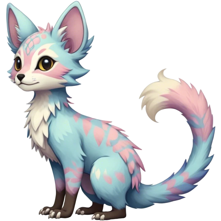 Epic Feral Rare Fantasy pastel Vernid-Trico-species by LiLaiRa, random markings, tufted tail, tufted ears, full body emoji