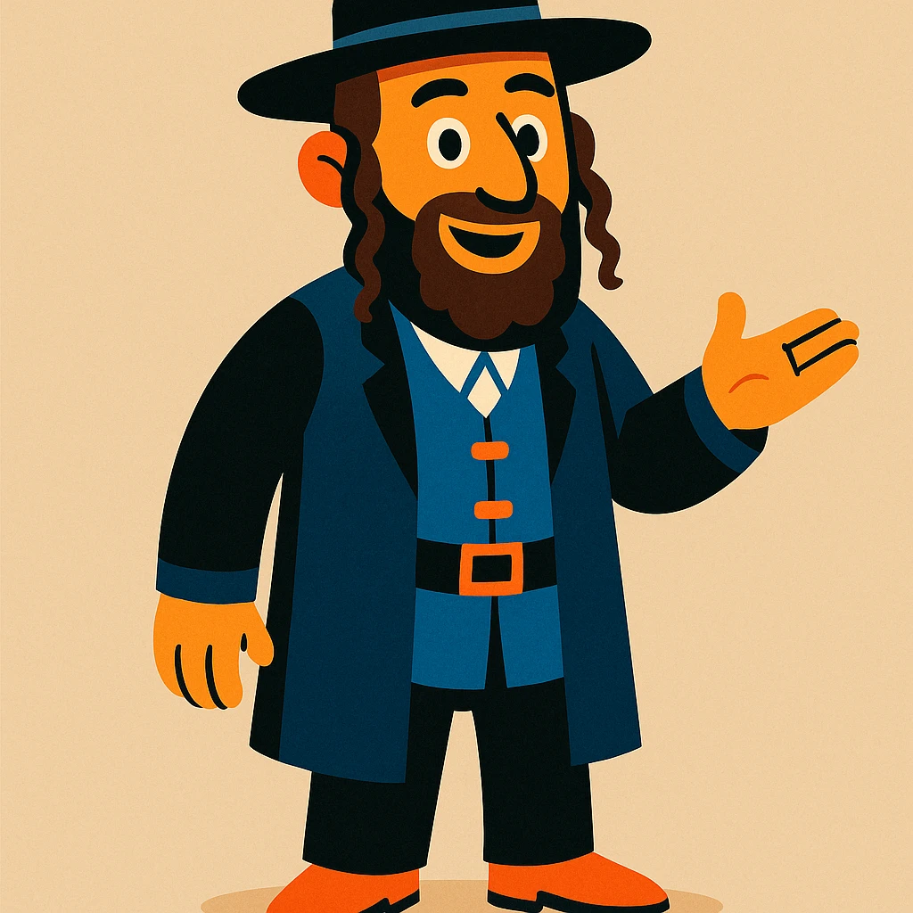 Jewish man, traditional attire, neutral background, vibrant toon style emoji