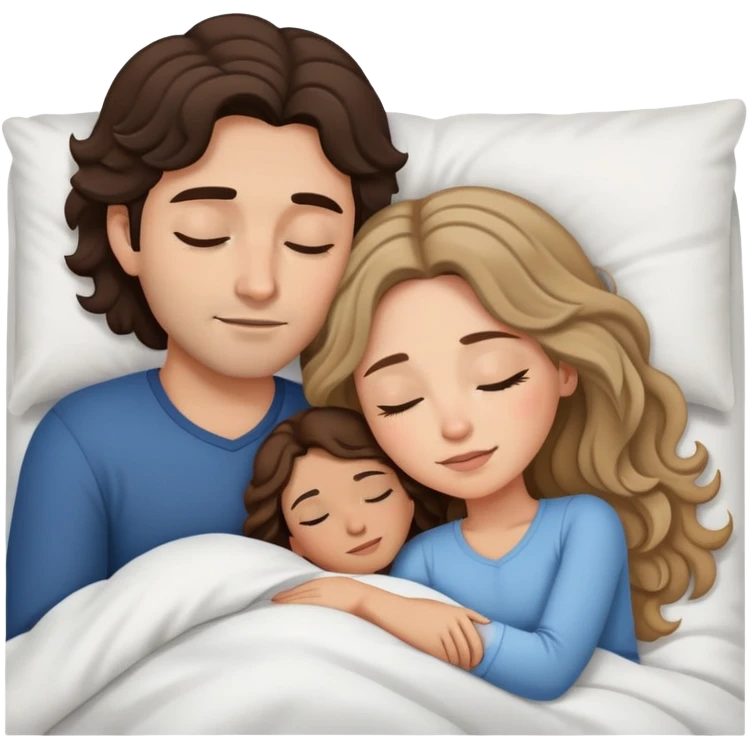 Man with dark brown wavy hair and woman with long dark blond hair in bed cuddling and sleeping  emoji