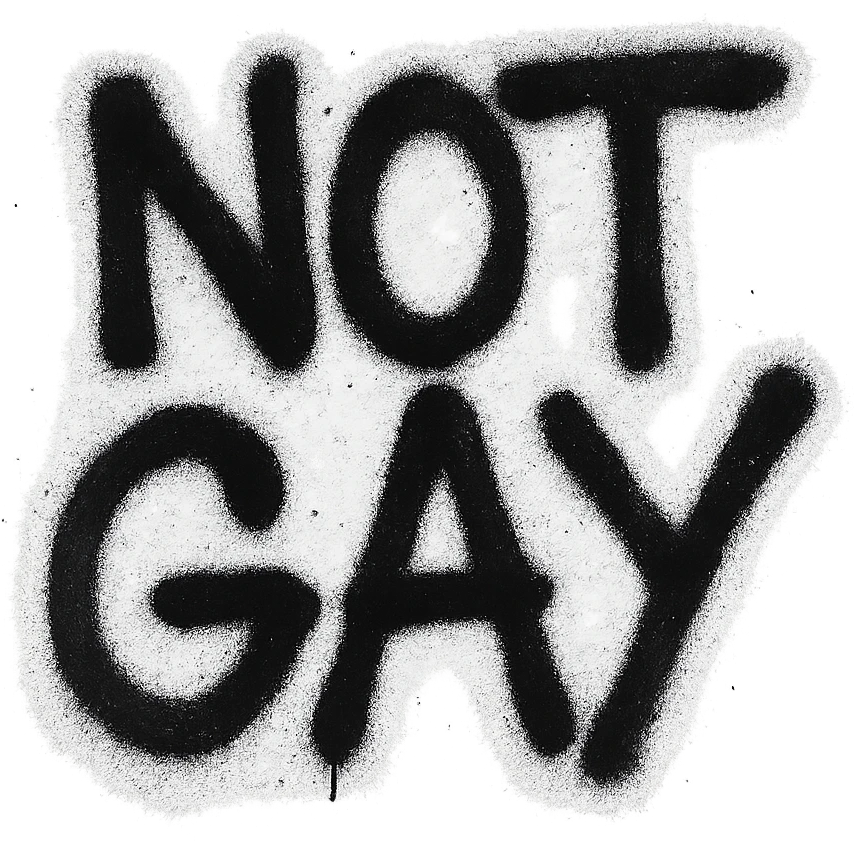 the words NOT GAY in a graffiti style with black spray paint, transparent background emoji