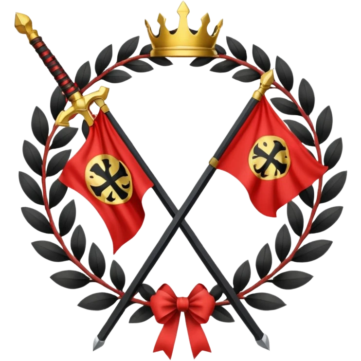 two red diagonal stripes black stripe flag with golden wreath and golden sword in center emoji