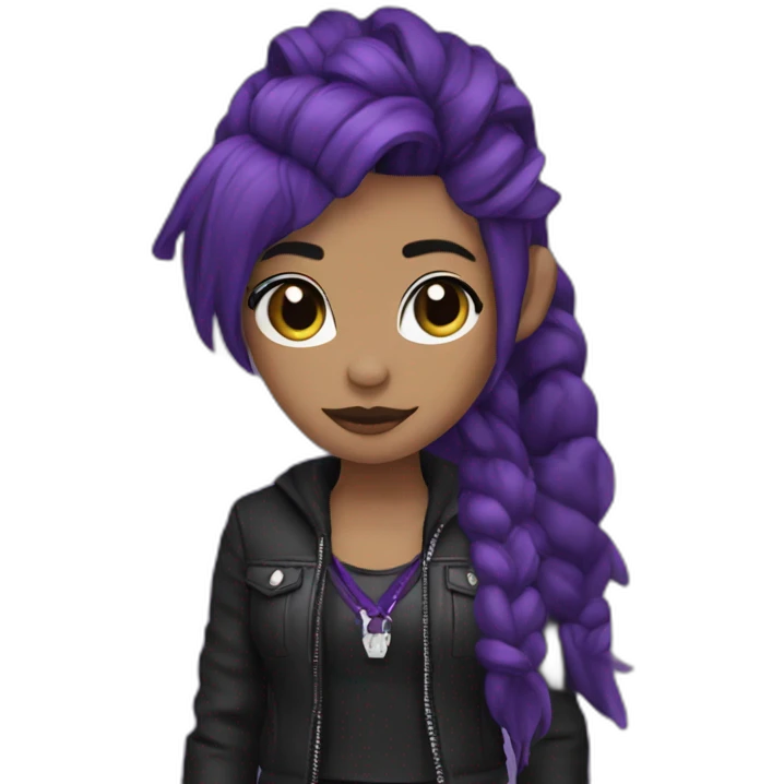 a PURPLE horse girl with a dark purple black punk outfit with and glizzy bands emoji