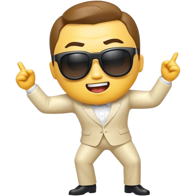 Cinematic Realistic Gangnam Style Pop Culture Emoji, showcasing a playful, iconic portrayal inspired by the hit song rendered with dynamic textures and fun, energetic lighting. emoji