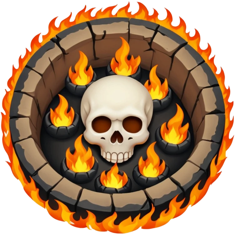 A circular hole (looking top down) with fire and skulls inside, in a dark and gritty style like your bleeding skull art emoji