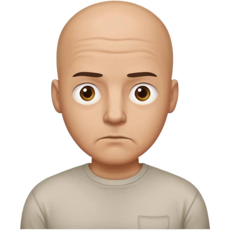 bald man with t shirt with doubting face emoji
