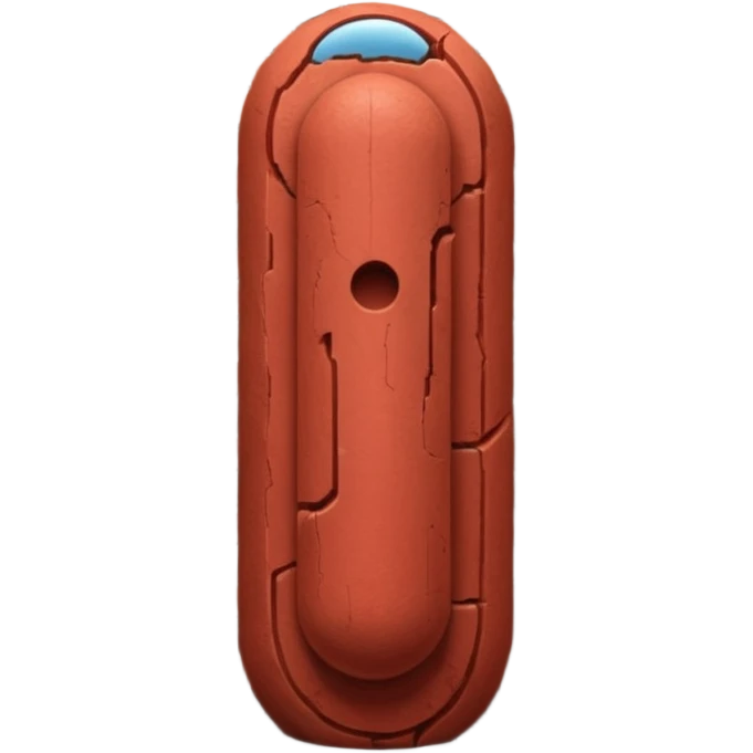 Penis shaped monolith made of layered red bricks, with one matching brick sphere on each side of the base emoji