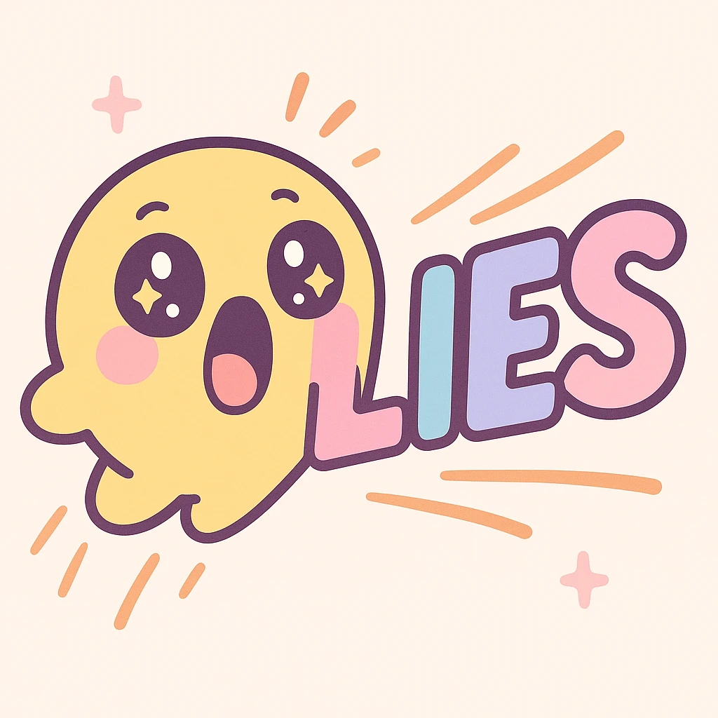 animated emoji with expressive face, mouth open, eyes wide, with the word 'LIES' in bold, energetic lettering, vibrant colors, dynamic motion lines emoji