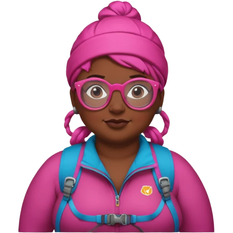 climber fat woman with dark pink bun hair and glassess emoji