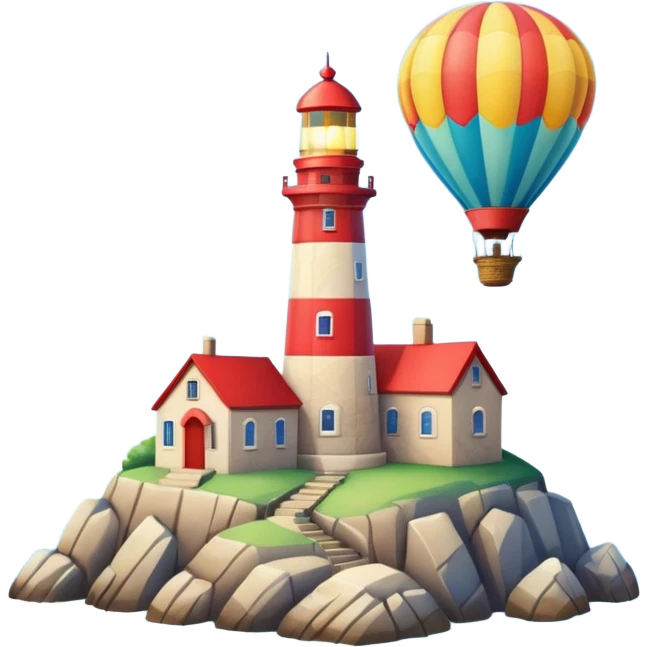 An ocean with a hot air balloon and a lighthouse  emoji