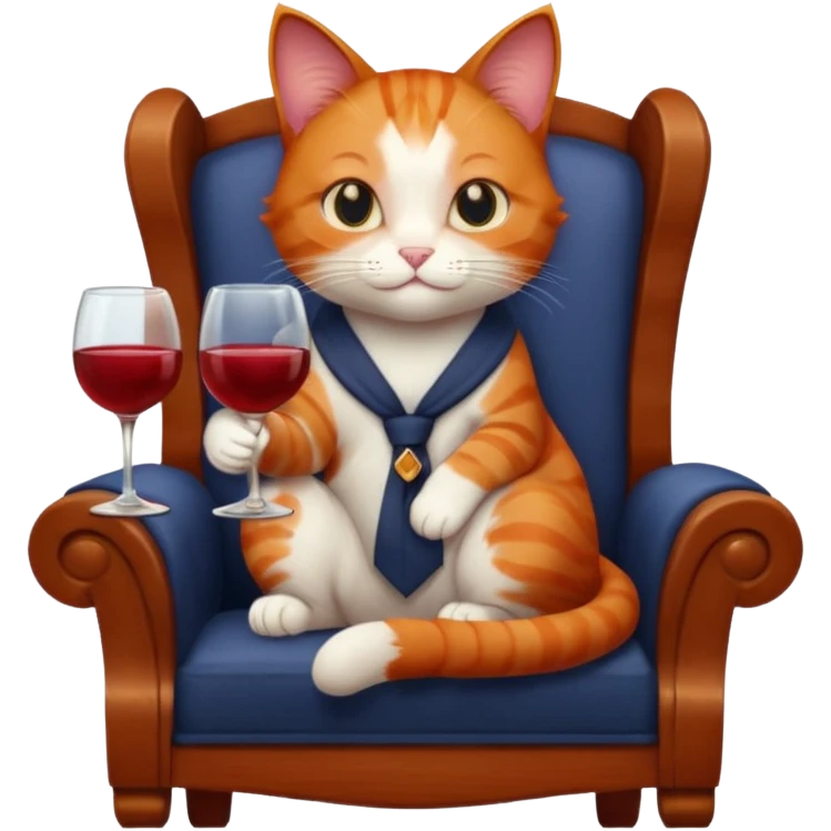Redhead cat sitting on chair with the glass of wine  emoji