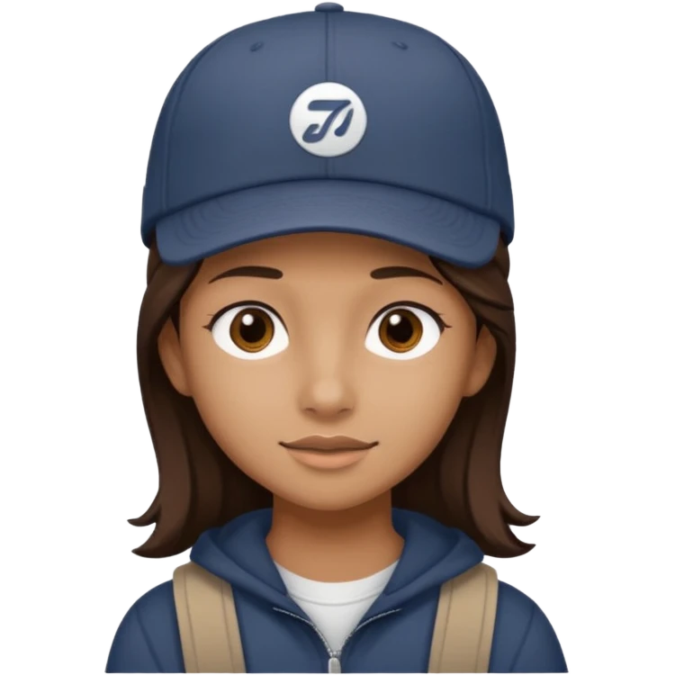 adolescente con gorra, pelo castaño oscuro con rayso de color mono emoji