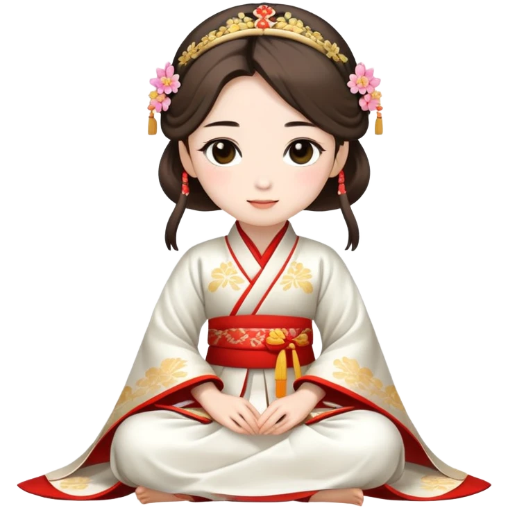 Beautiful girl wearing Hanfu h wedding dress sitting emoji
