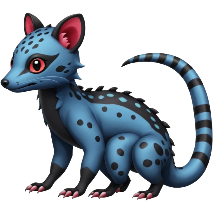 Rare exotic cute epic aesthetic colorful Salandit-Civet-species-Fakemon-hybrid-creature, with markings, full body emoji