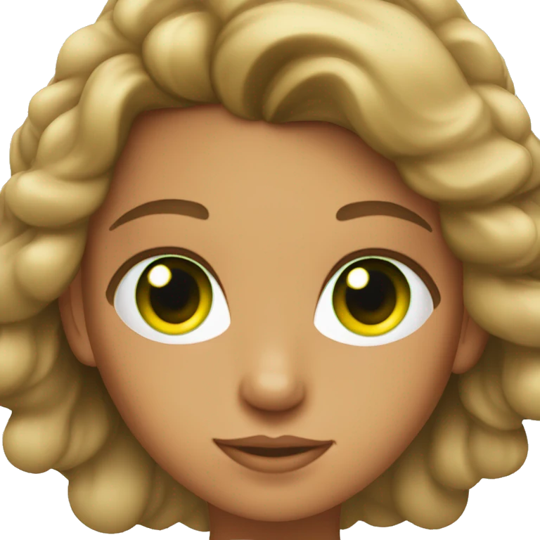 Tanned beunette girl with blowout hair and green eyes emoji