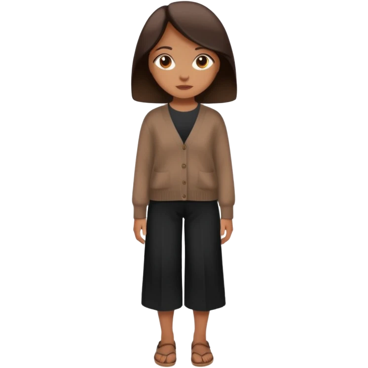 a girl wearing dark brown cardigan and black cullote pants emoji