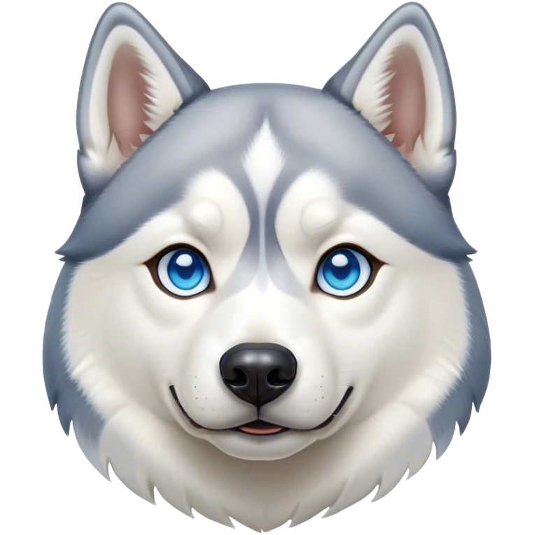 Cinematic Noble Siberian Husky Portrait Emoji, Poised and regal, with a strong, athletic build and a thick, well-groomed grey and white coat, piercing icy blue eyes, Simplified yet sharp and sophisticated features, highly detailed, glowing with a cool, dignified glow, high shine, intelligent and spirited, stylized with an air of endurance, focused and attentive, soft glowing outline, capturing the essence of a watchful and commanding sled dog, so majestic it feels as though it could sprint out of the screen with effortless authority! emoji