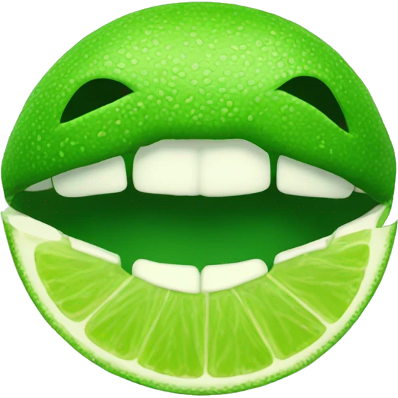 Green lips biting into a lime that’s sliced in half emoji