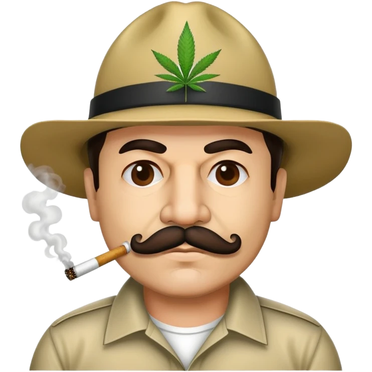 El Chapo drug lord with mustache smoking marijuana emoji