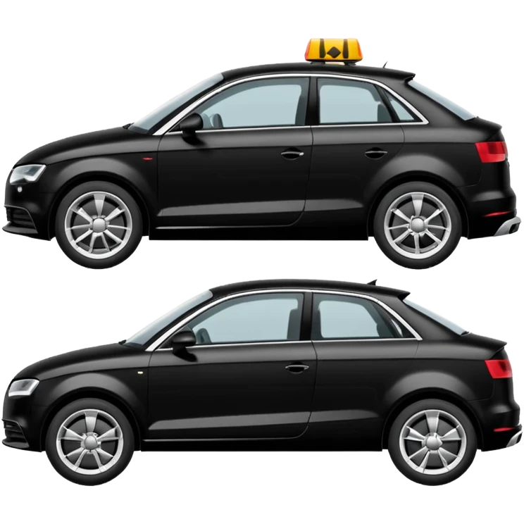 create an ios emoji of a black car, car shape must be similar to a model audi a3, being towed by a tow car. profile horizontal view on transparent background emoji