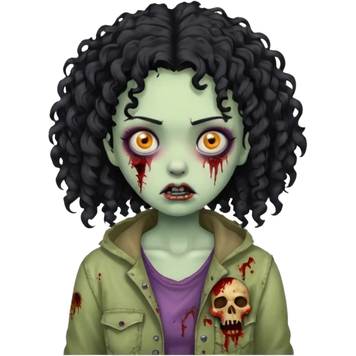 Black curly head girl zombie pale skin emoji