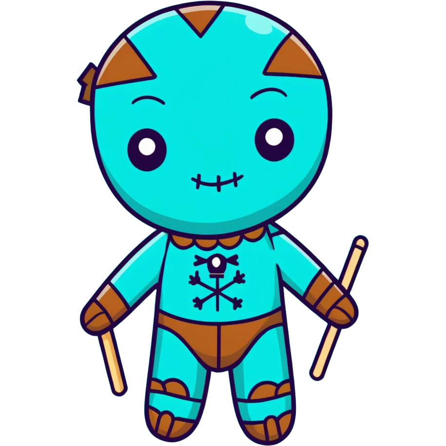 teal and orange voodoo doll emoji