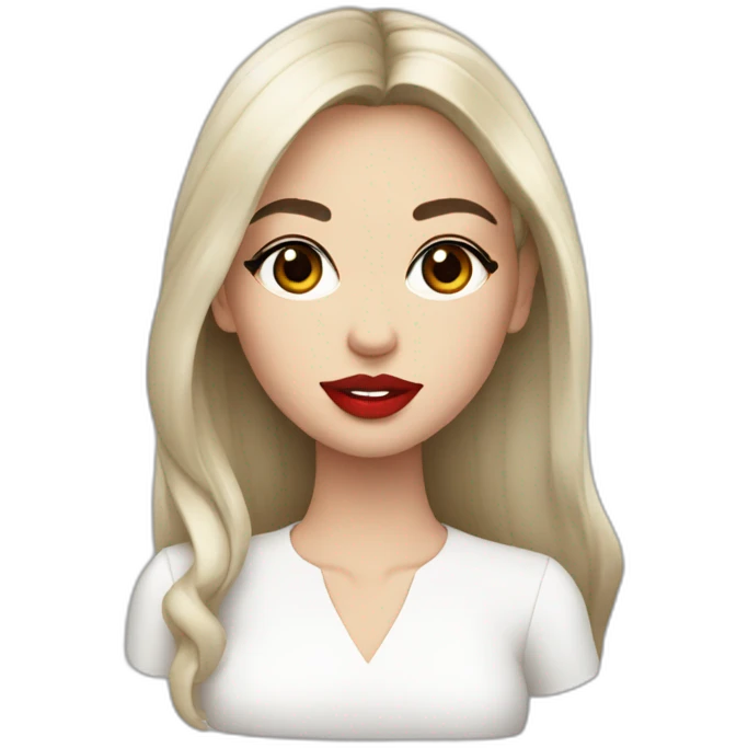 Dark hair brown eyes red lipstick white blouse emoji