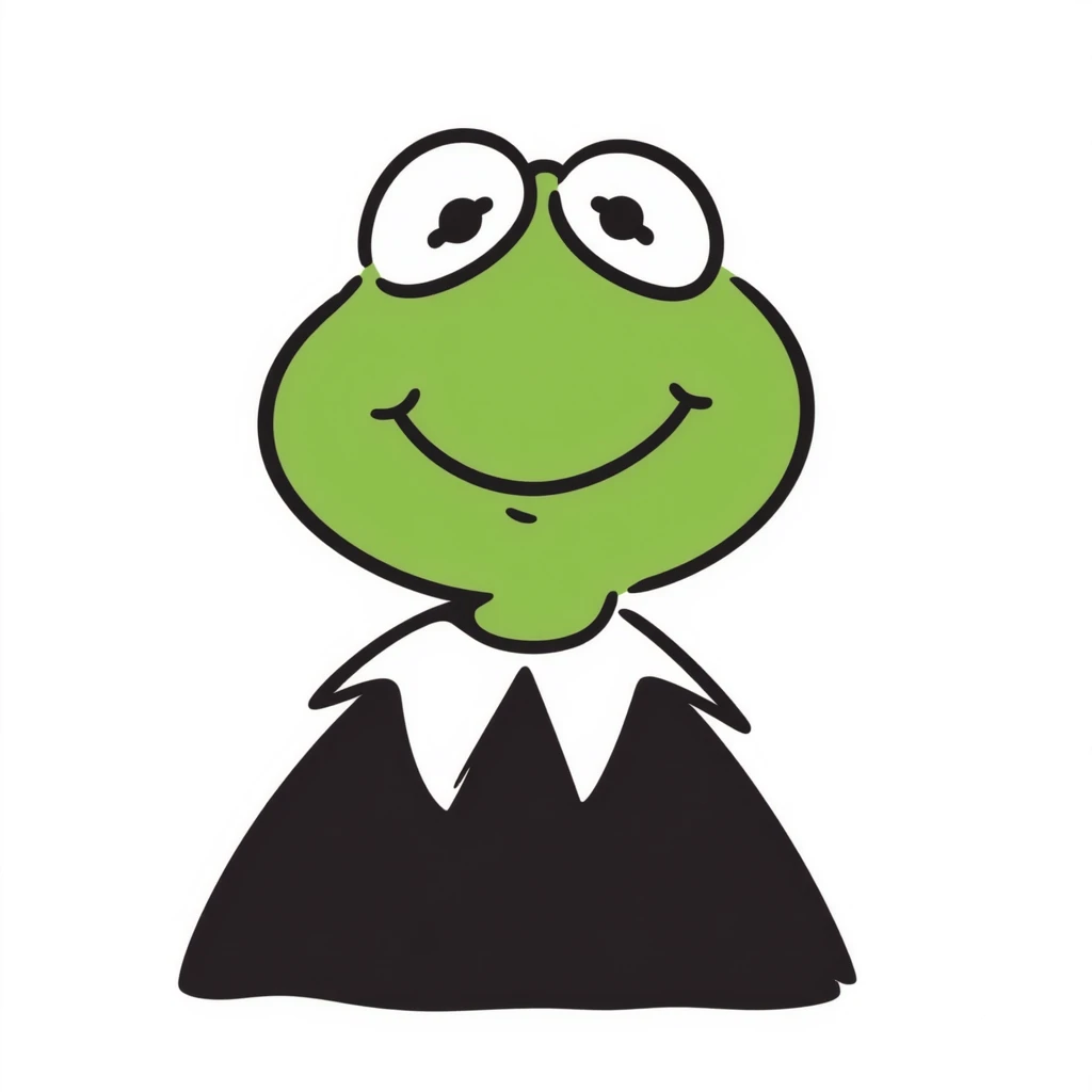 Kermit the Frog, green frog with a collar, cheerful expression emoji